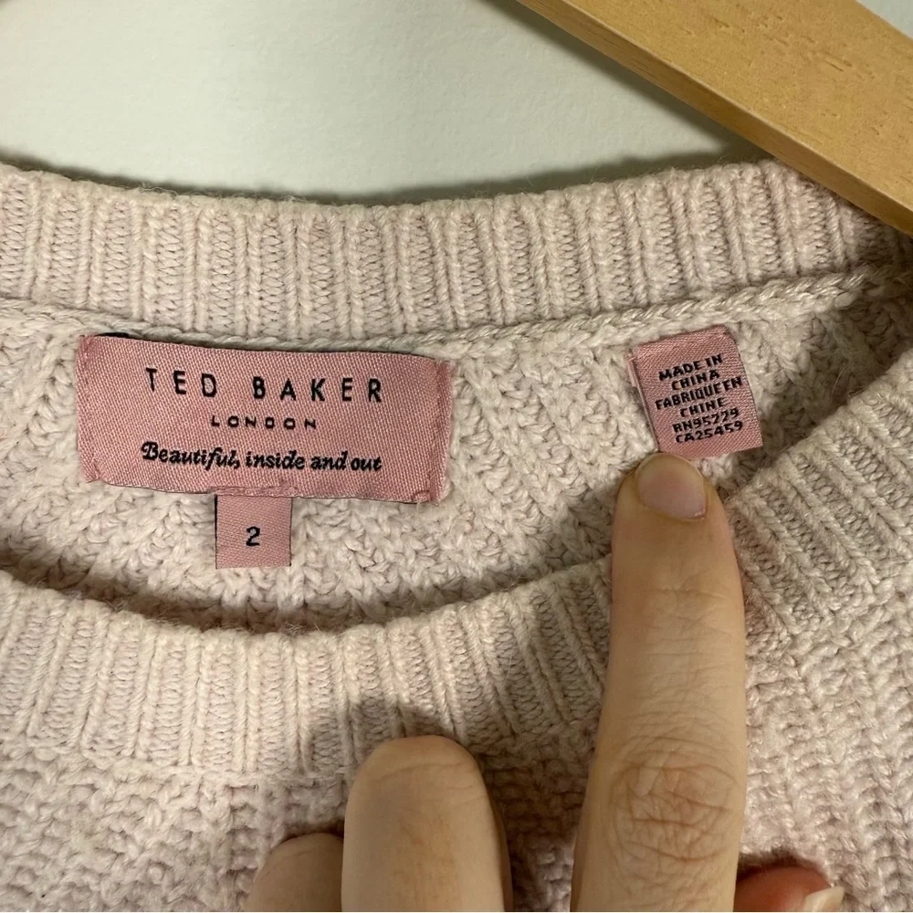 Ted Baker London Wool Blend Knit Peplum Pullover Sweater Shirt Blush Pink Size 2